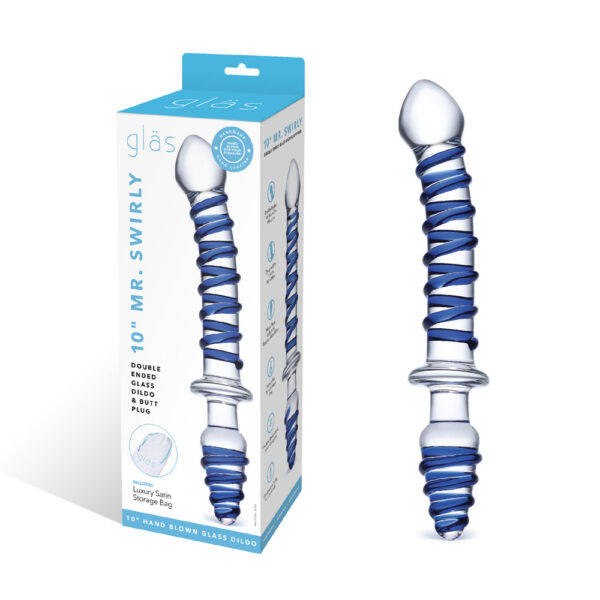 4890808219256 10" Mr. Swirly Double Ended Glass Dildo & Butt Plug