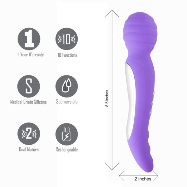 5060311470294 3 Zoe Twisty USB Rechargeable Dual Vibrating Pleasure Wand Neon Purple