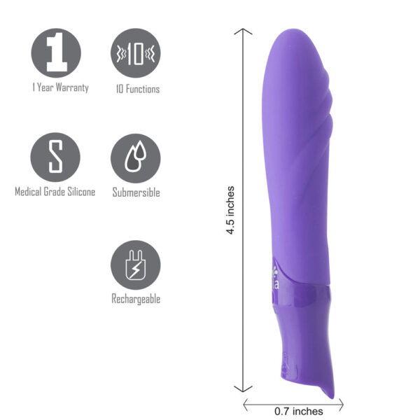 5060311470621 3 Margo USB Rechargeable Silicone 10-Function Textured Bullet Vibrator Neon Purple