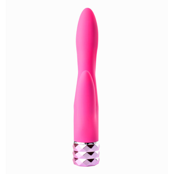 5060311470683 2 Victoria Crystal Gems USB Rechargeable Silicone 10-Function Dual Vibrator Neon Pink