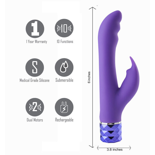 5060311470690 3 Hailey Crystal Gems USB Rechargeable Silicone 10-Function G-Spot Vibrator Neon Purple