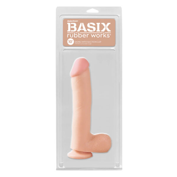 603912235814 Basix Rubber Works 10" Dong with Suction Cup Flesh