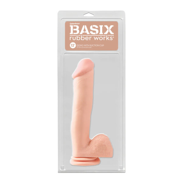 603912293708 Basix Rubber Works 12" Dong with Suction Cup Flesh