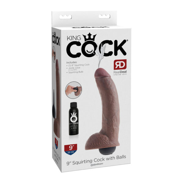 603912355567 King Cock 9" Squirting Cock w/ Balls Brown