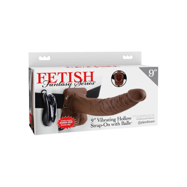 603912362824 Fetish Fantasy Series 9&Quot; Vibrating Hollow Strap-On With Balls Brown