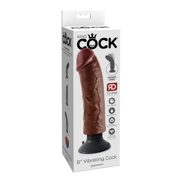 603912737738 King Cock 8" Vibrating Cock Brown