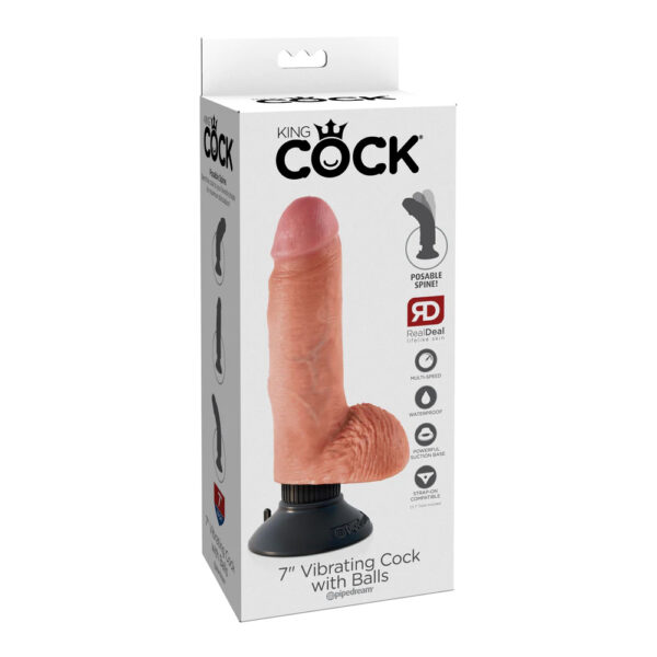 603912737769 King Cock 7" Vibrating Cock With Balls Flesh