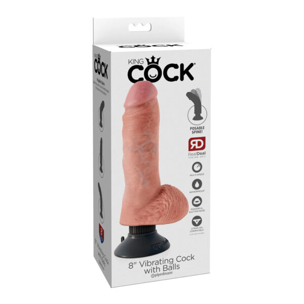 603912737776 King Cock 8" Vibrating Cock With Balls Flesh