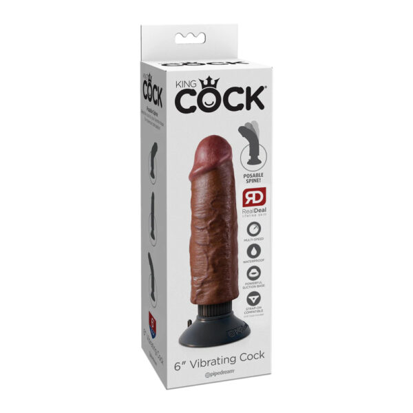 603912738278 King Cock 6" Vibrating Cock Brown