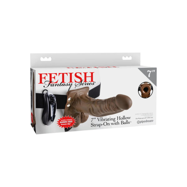 603912741537 Fetish Fantasy Series 7" Vibrating Hollow Strap-On With Balls Brown