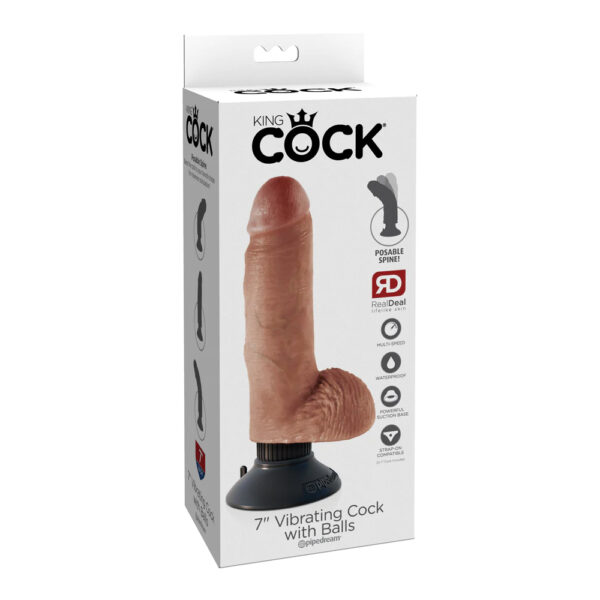 603912753295 King Cock 7" Vibrating Cock With Balls Tan