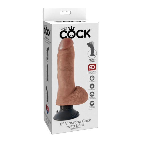 603912753301 King Cock 8" Vibrating Cock With Balls Tan