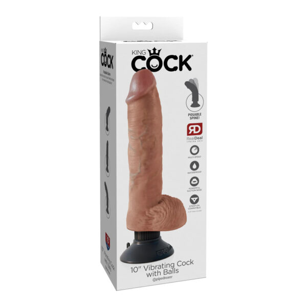 603912753325 King Cock 10" Vibrating Cock With Balls Tan