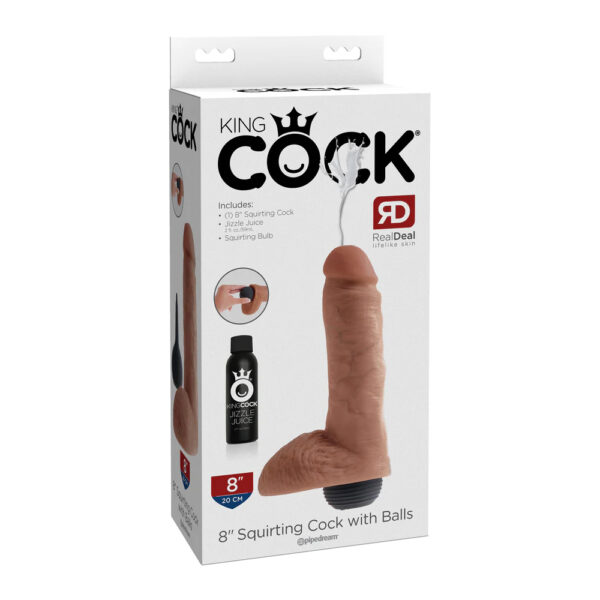 603912753356 King Cock 8" Squirting Cock W/ Balls Tan