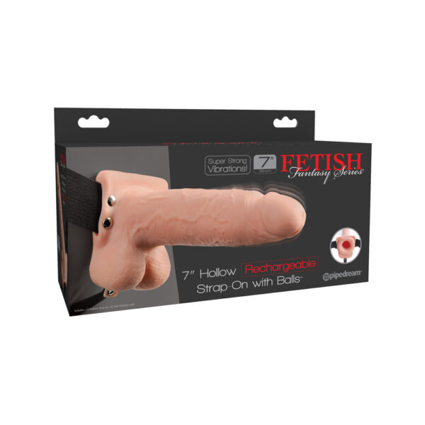 603912756524 Fetish Fantasy 7" Hollow Rechargeable Strap-On With Balls Flesh