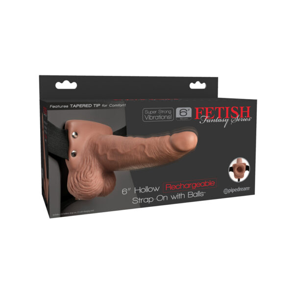 603912759211 Fetish Fantasy 6" Hollow Rechargeable Strap-On With Balls Tan