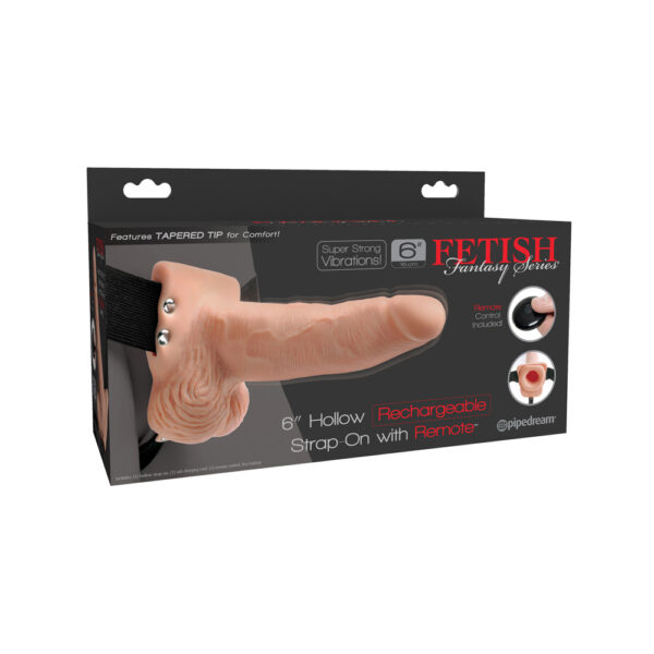 603912759228 Fetish Fantasy 6" Hollow Rechargeable Strap-On With Remote Flesh