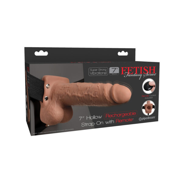 603912759235 Fetish Fantasy 7" Hollow Rechargeable Strap-On With Remote Tan