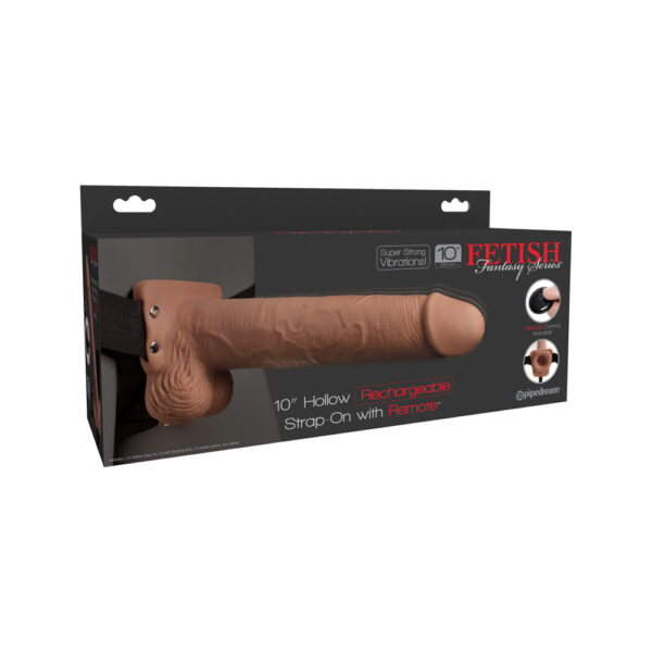 603912759259 Fetish Fantasy 10" Hollow Rechargeable Strap-On With Remote Tan