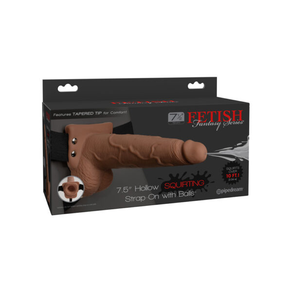 603912759273 Fetish Fantasy 7.5" Hollow Squirting Strap-On With Balls Tan