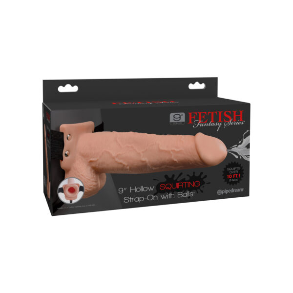 603912759280 Fetish Fantasy 9" Hollow Squirting Strap-On With Balls Flesh