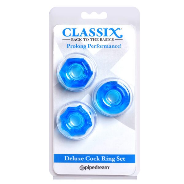 603912760798 Classix Deluxe Cock Ring Set Blue