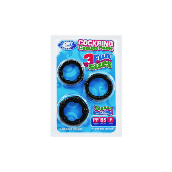 635346638411 Cloud 9 Cockring Combo Beaded Black