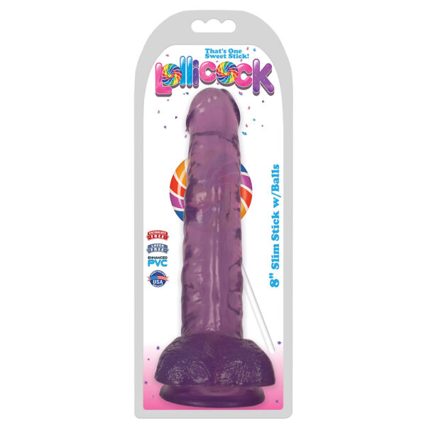 643380985798 Lollicock 8" Slim Stick W/Balls Grape Ice