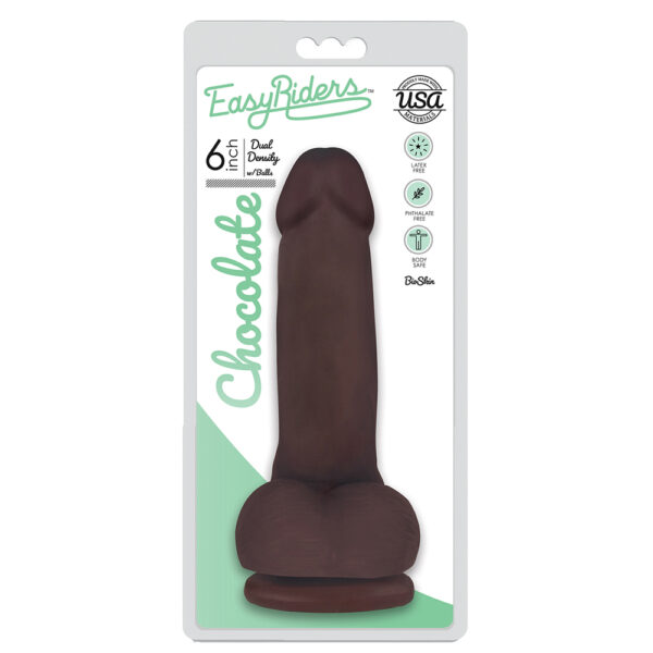 653078939705 Easy Riders 6" Slim Bioskin Dong With Balls Chocolate