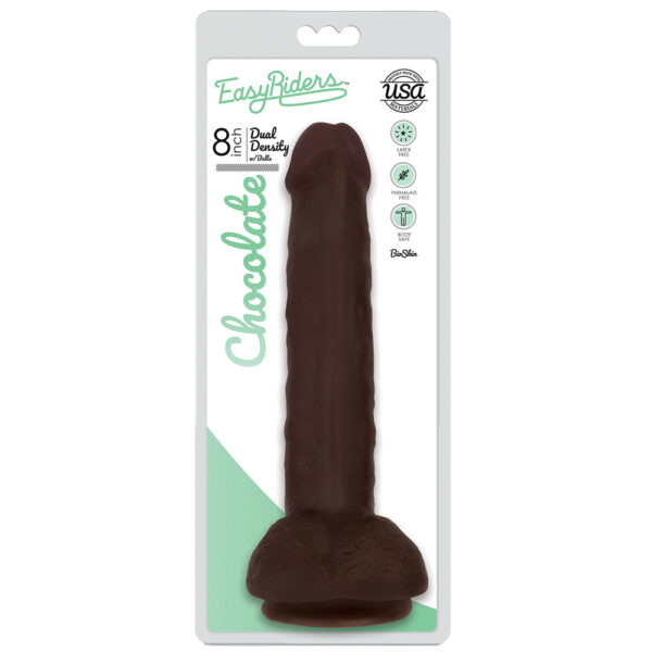 653078939767 Easy Riders 8" Slim Bioskin Dong With Balls Chocolate