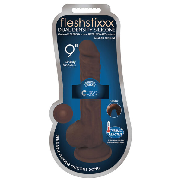 653078940619 Fleshstixxx 9" Silicone Dildo With Balls Chocolate