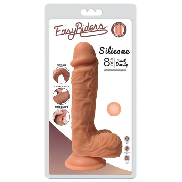 653078941043 Easy Riders 8" Dual Density Silicone Dong With Balls
