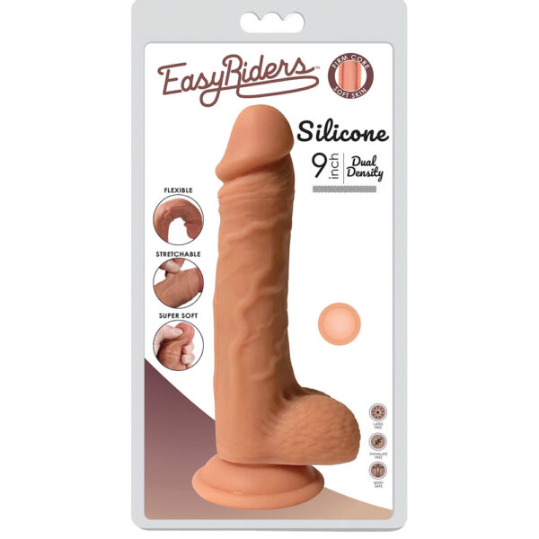 653078941050 Easy Riders 9" Dual Density Silicone Dong With Balls