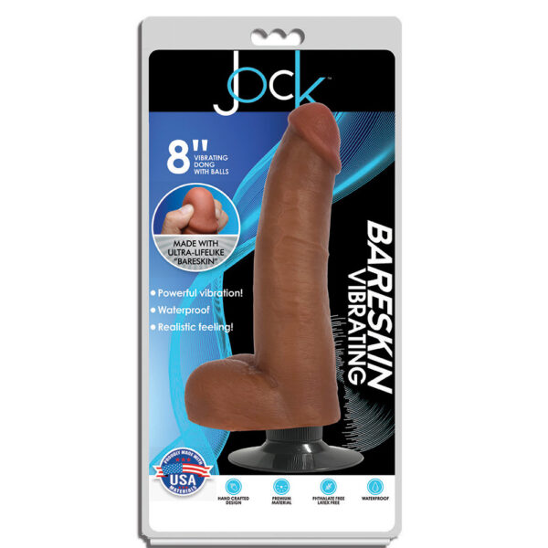 653078941456 Jock 8" Bareskin Vibrating Dong With Balls Latte