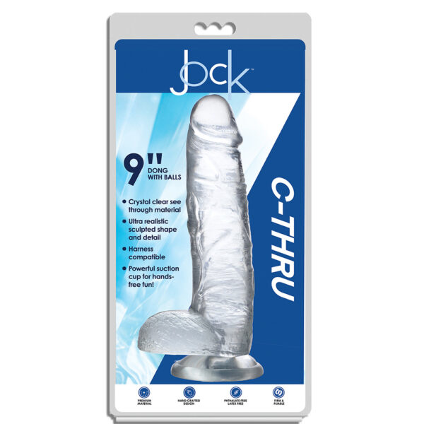 653078941685 Jock C-Thru 9" Clear Tpe Dildo With Balls