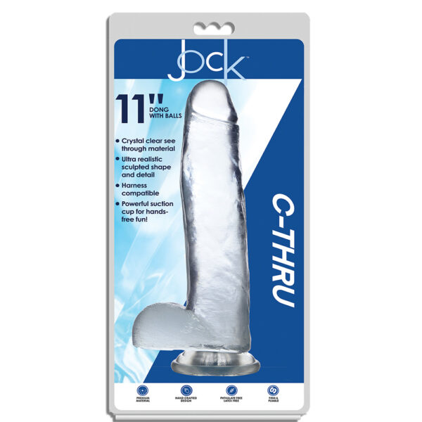 653078941708 Jock C-Thru 11" Clear Tpe Dildo With Balls