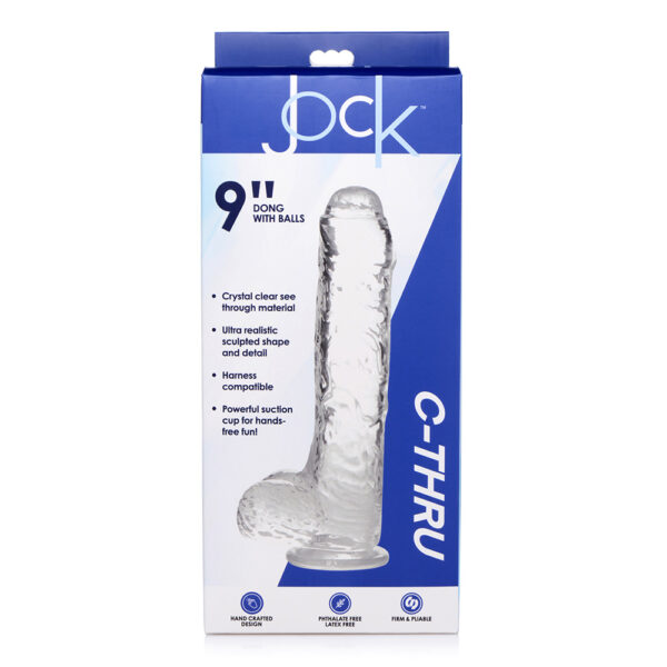 653078941890 Jock C-Thru Slim 9" Clear Tpe Dildo With Balls