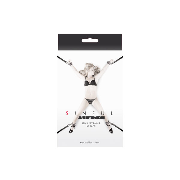 657447093708 Sinful - Black - Bed Restraint Straps