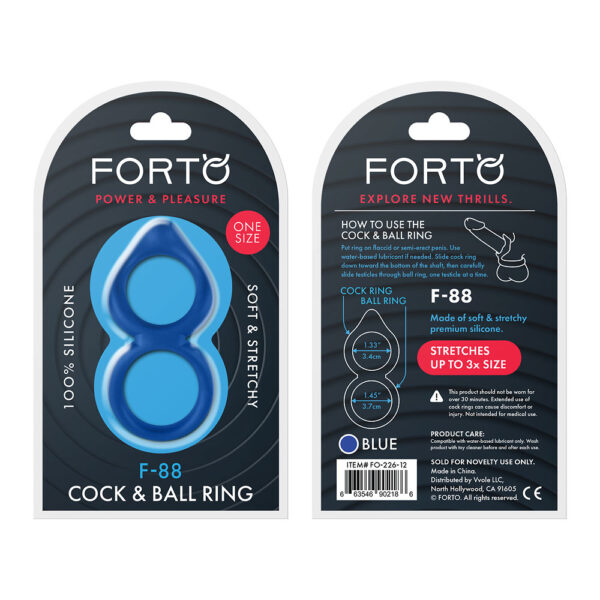 663546902186 F-88: Double Ring 100% Liquid Silicone O/S Blue