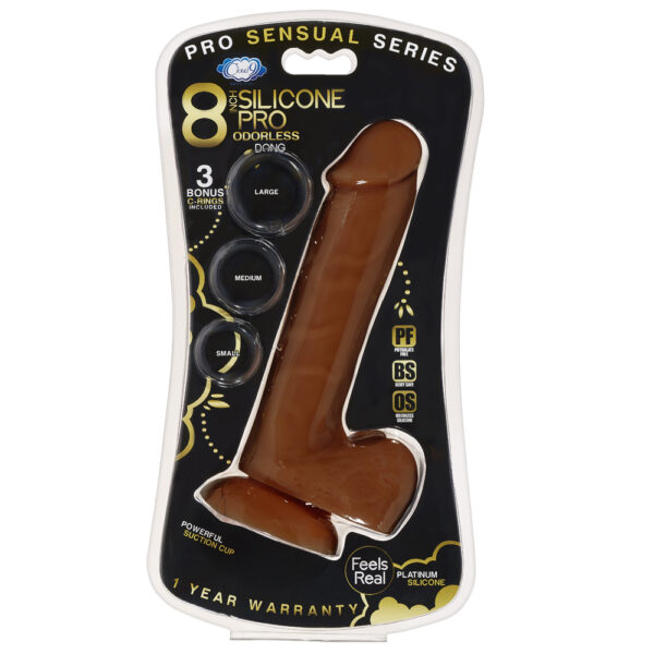 685239852875 Cloud 9 Pro Sensual Premium Silicone Dong W/ 3 C Rings Brown 8"