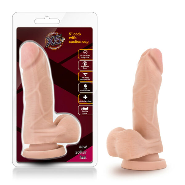 702730699232 X5 5" Cock With Suction Cup Beige
