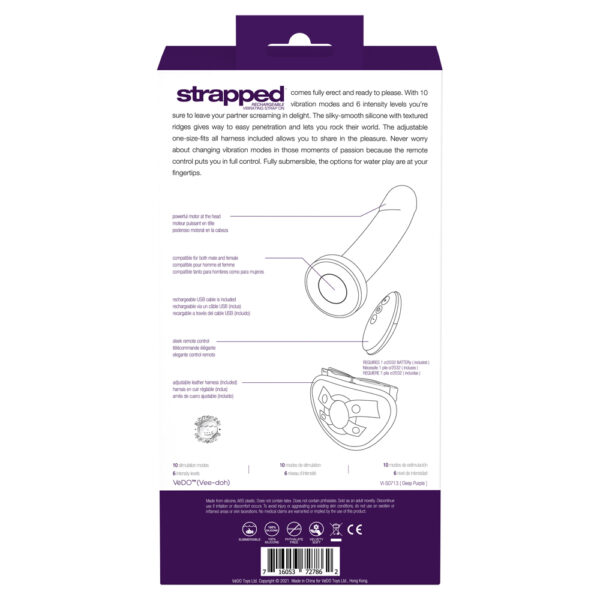 716053727862 3 Strapped Rechargeable Vibrating Strap On Deep Purple