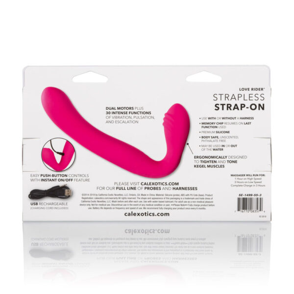 716770083579 2 Rechargeable Silicone Love Rider Strapless Strap-On Pink