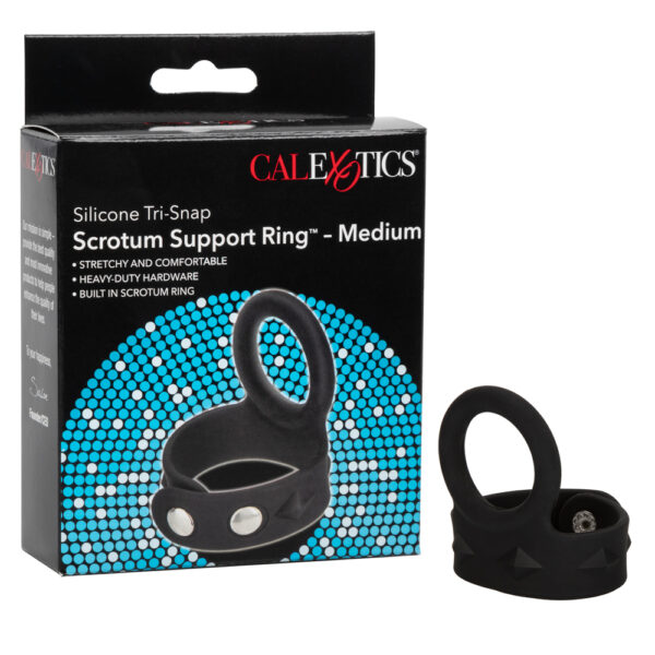 716770087409 Silicone Tri-Snap Scrotum Support Ring Medium Black