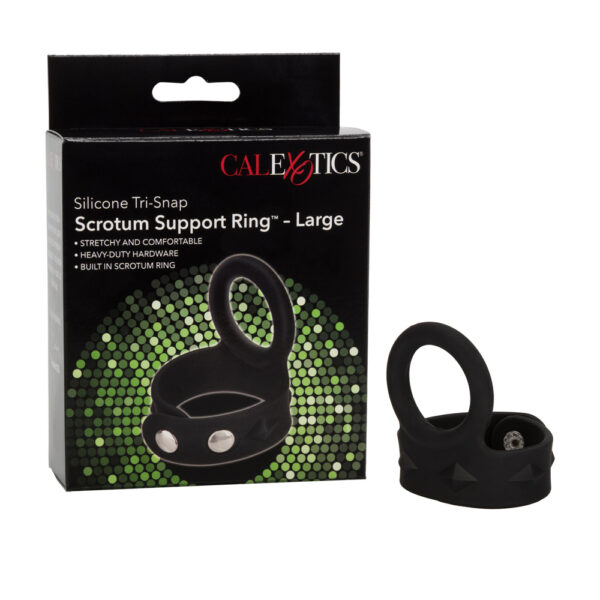 716770087416 Silicone Tri-Snap Scrotum Support Ring Large Black