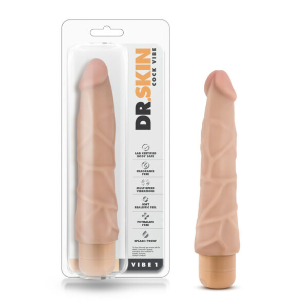 735380100735 Dr. Skin Cock Vibe #1 - 9" Vibrating Cock Beige