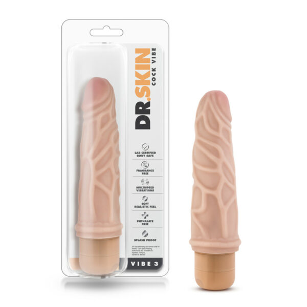 735380100933 Dr. Skin Cock Vibe #3 - 7.25" Vibrating Cock Beige