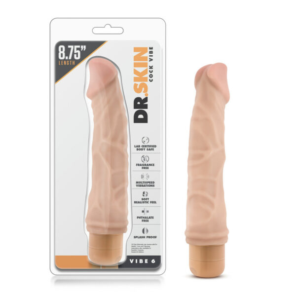 735380113131 Dr. Skin Cock Vibe #6 - 8.75" Vibrating Cock Beige