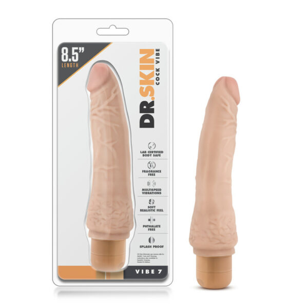 735380113230 Dr. Skin Cock Vibe #7 - 8.5" Vibrating Cock Beige