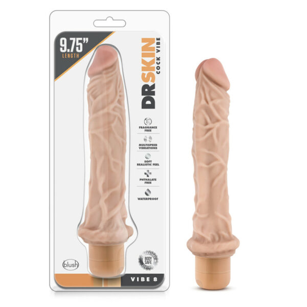 735380113339 Dr. Skin Cock Vibe #8 - 9.75" Vibrating Cock Beige